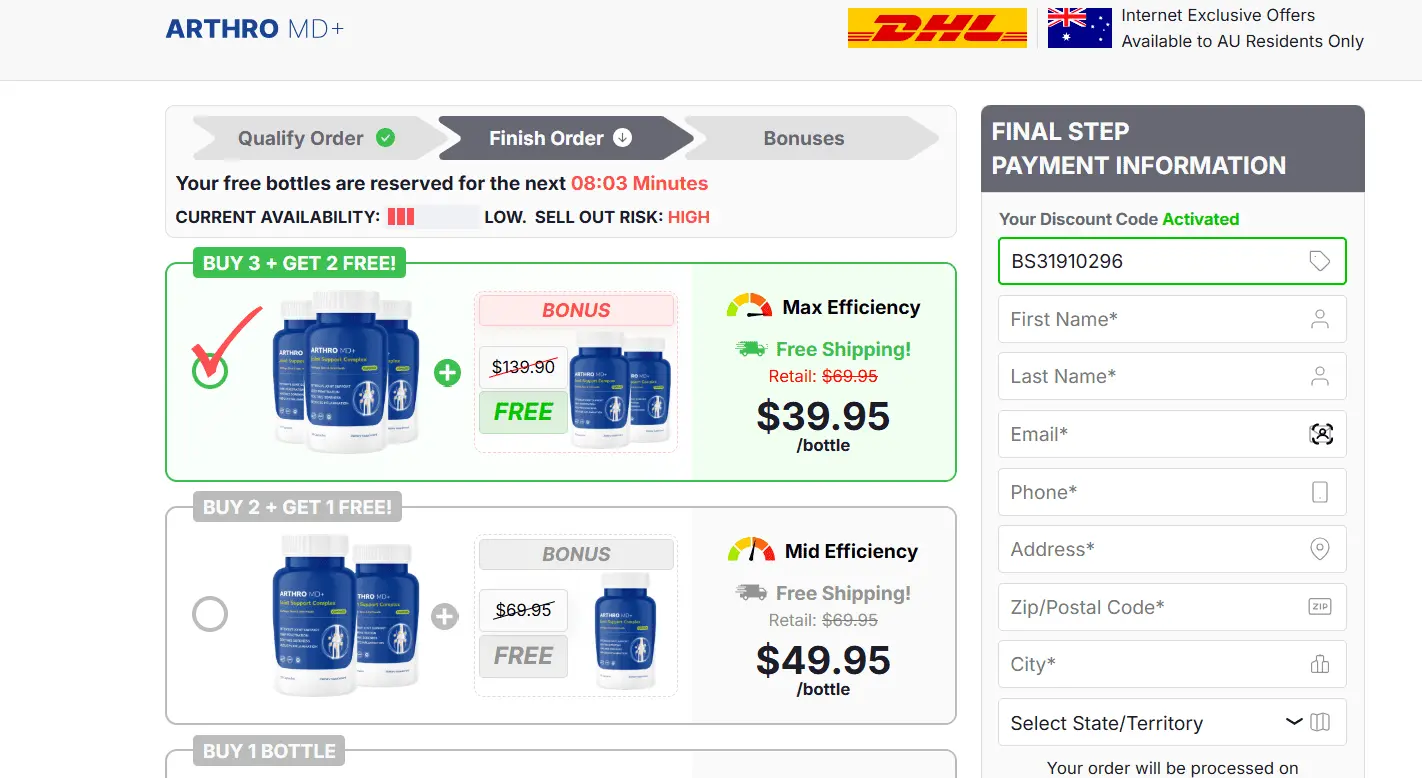 Arthro MD+ Joint Support Order Page